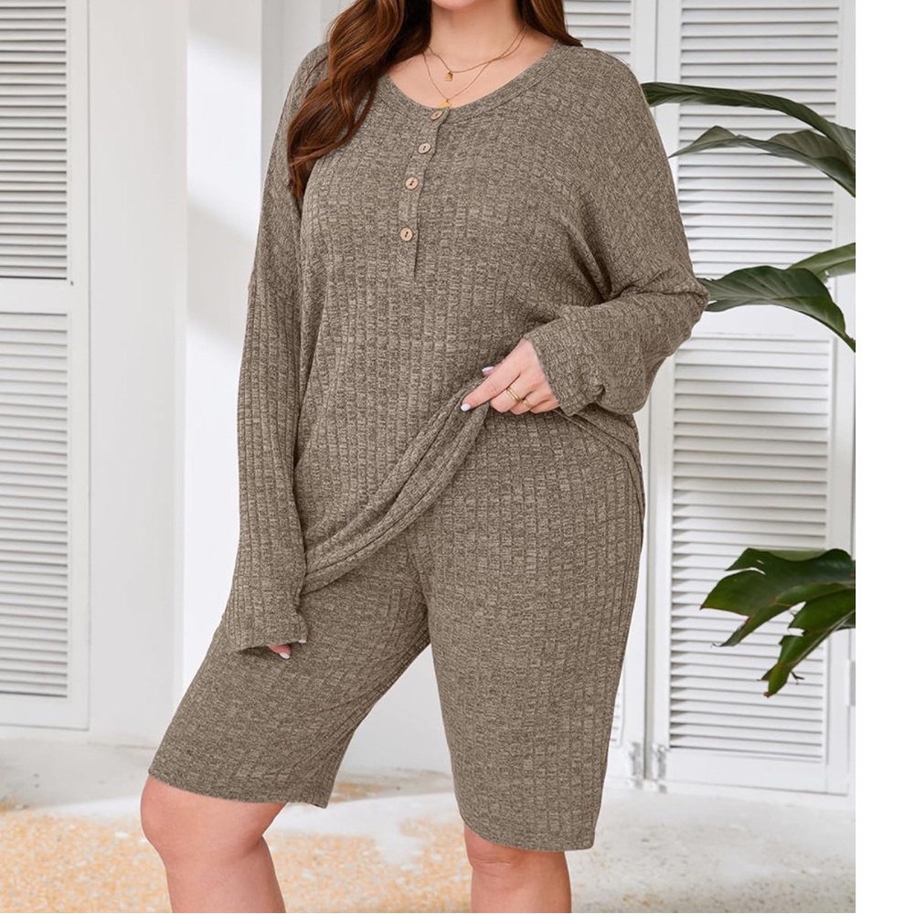 Cozy Knit Lounge Set in Taupe Size 1X